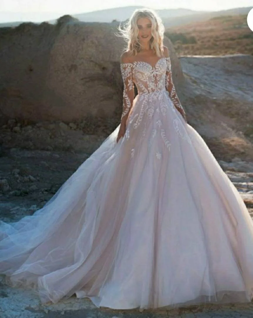 Vestido De Noiva изысканное вышитое кружевное свадебное платье с длинным рукавом и круглым вырезом, бальное платье, свадебные платья