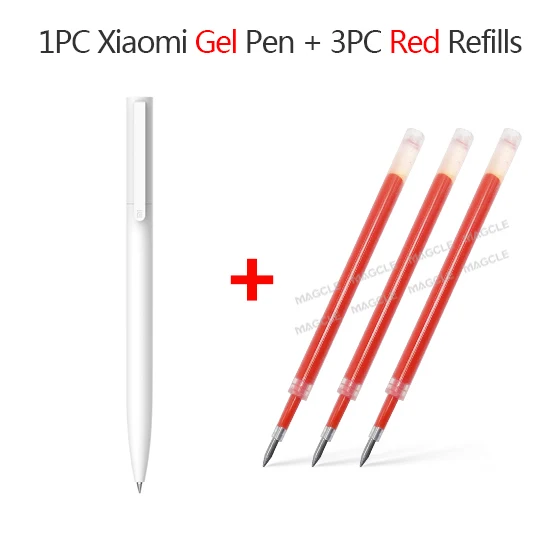 Xiaomi mi jia, 1 шт., розничная, гелевая ручка без колпачка, черные чернила, ручка для письма, гладкая, швейцарская, сменная, mi Kuni, Япония, OEM, синий/черный - Цвет: 1pen with 3 red ink