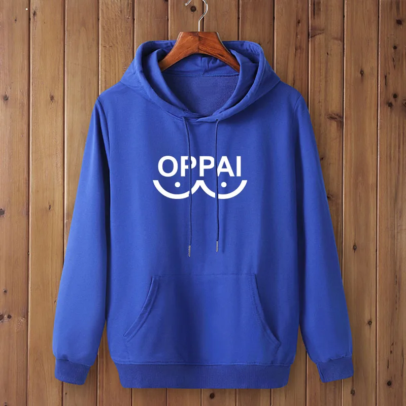 blue-W Модная Толстовка One Punch Man Hero Oppai, мужская толстовка с капюшоном на осень и зиму в стиле хип-хоп - Цвет: blue-W