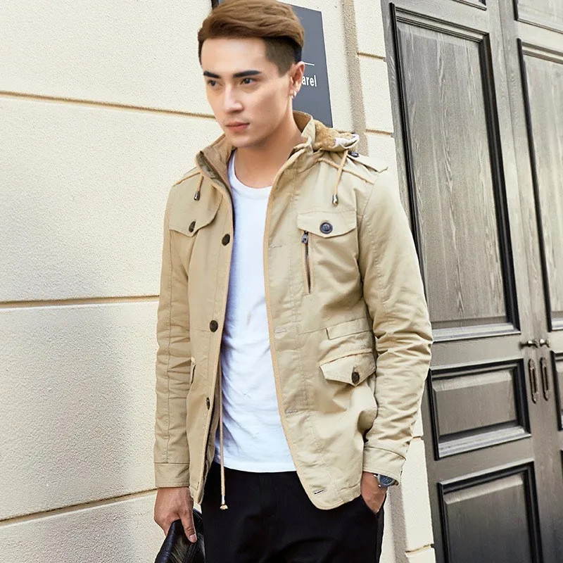 Осенне-зимние мужские флисовые теплые куртки пальто Тренч 2020 Новая мода