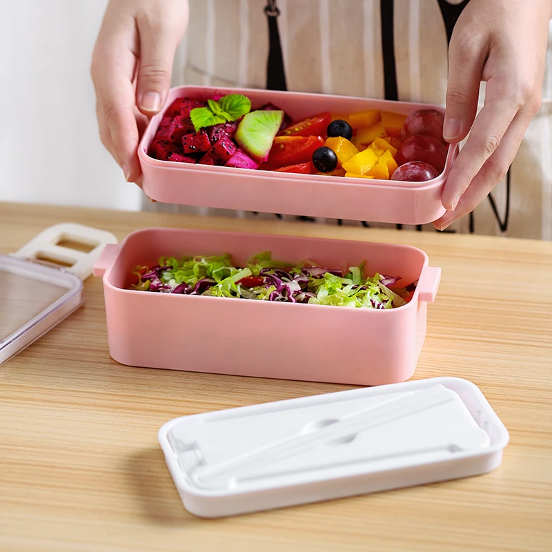 

Lunch Box Japanese Microwave Bento Box Wheat Straw Double Layer Lunch Box Bento Lunch Box For Kids School Food Container 750ML