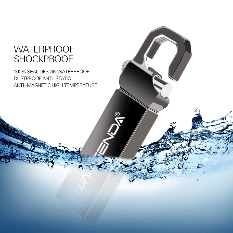 WANSENDA Waterproof USB Flash Drive 32GB Metal Pen Drive 64GB 16GB 8GB Pendrive USB 2.0 Memory Stick With Key Chain