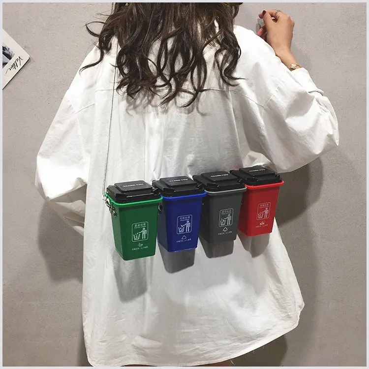 

4 Colors Waste Sorting Shoulder Bags for Women Trash Can Chic Streetwear Girls Stainless Steel Chain Plastic Mini Wallet