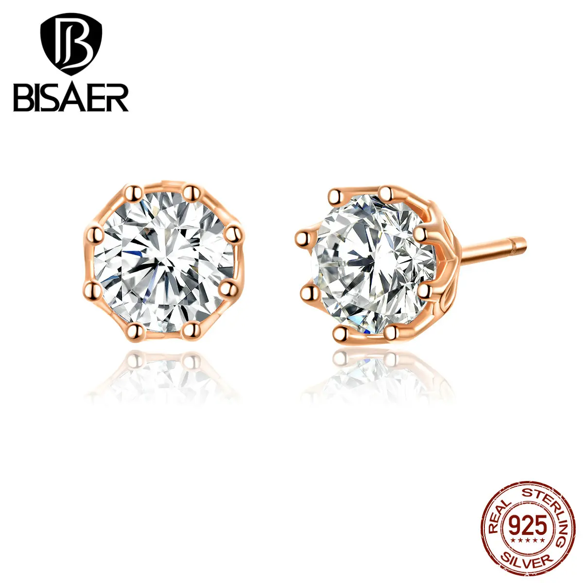 Горячая Распродажа, BISAER, 925 пробы, серебряные, простые, кубический циркон, маленькие, изысканные серьги-гвоздики для женщин, хорошее ювелирное изделие, ECE499-C
