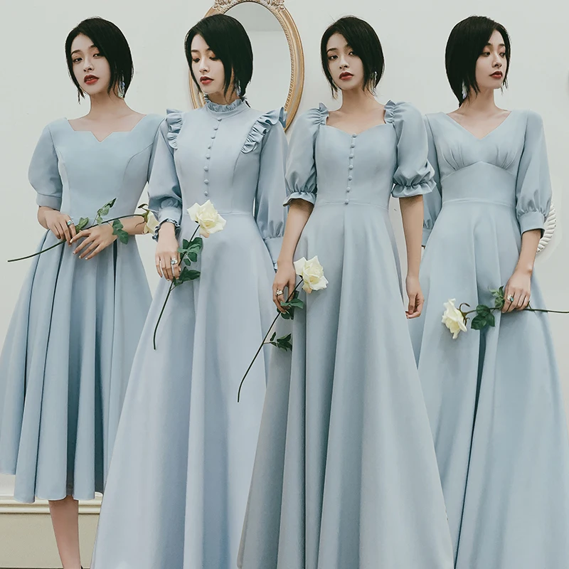 Bridesmaids Dresses Illusion Jersey Three Quarter V-Neck Floor-Length Pleat Button Luxury A-Line Women Wedding Party Gown E283 Bridesmaids Dresses Illusion Jersey Three Quarter V-Neck Floor-Length Pleat Button Luxury A-Line Women Wedding Party Gown E283