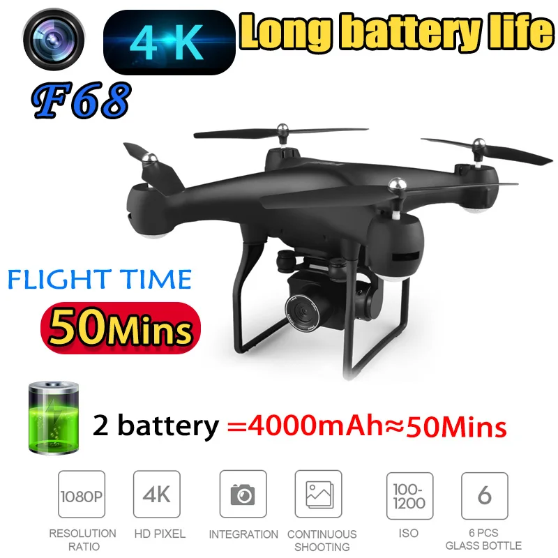 F68 Квадрокоптер Дрон с HD 1080P 4K камерой Wi Fi FPV Радиоуправляемый сверхдолговечный