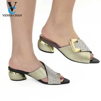 

Summer Women Shoes Slippers Slides PU Rome Mid Heels Outside Square Toe Concise Mature Size 38-43 New 2020