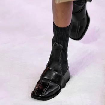 

Fashion stitching Middle tube boots Black wine red knitted elastic large size women's boots Autumn And Winter Martin boots boty