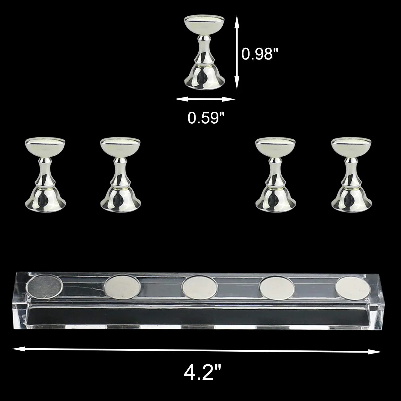 ENASUI Acrylic Fingernail DIY Nail Art Display Stand Training Finger Practice Display Stand(Silver