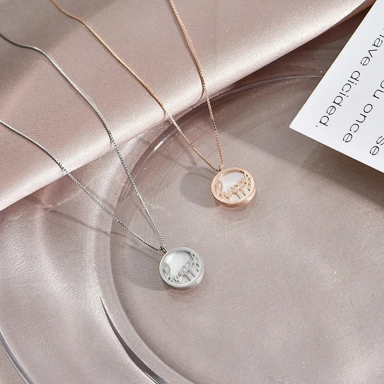 letters HAPPY shell necklace woman 100% 925 Sterling silver nacklace Jewellery Clavicle chain pendant charms gift