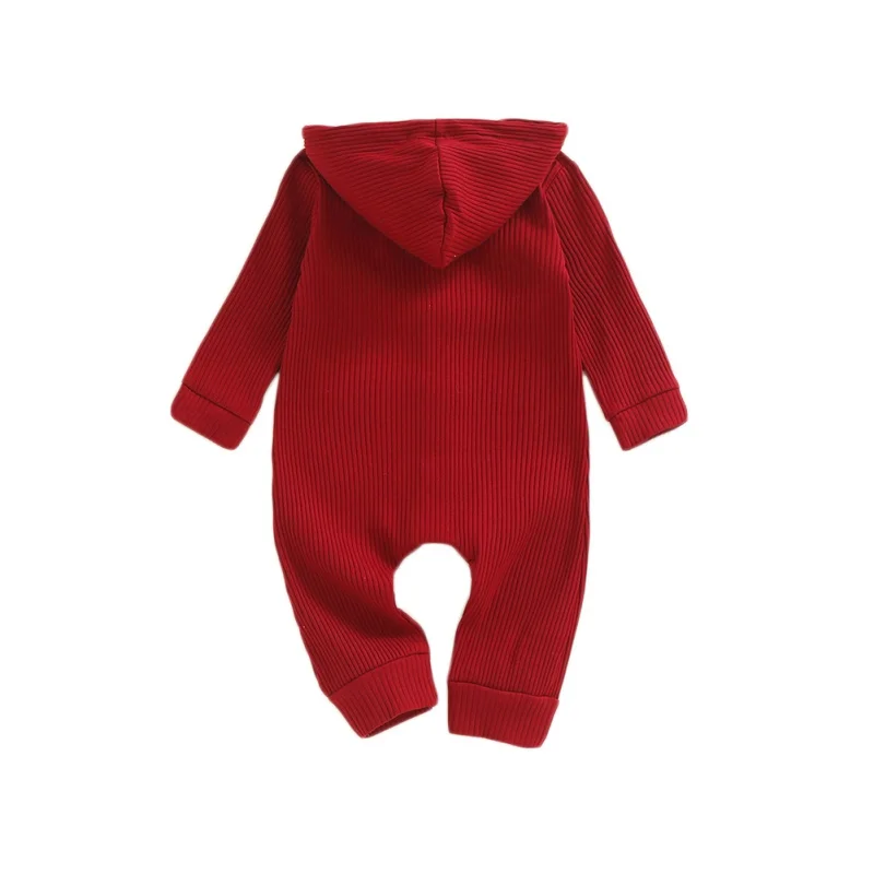 Baby Solid Romper Hooded Clothing Spring Autumn Newborn Knitted Cotton Romper Jumpsuit Baby Girl Boy Ribbed Clothes