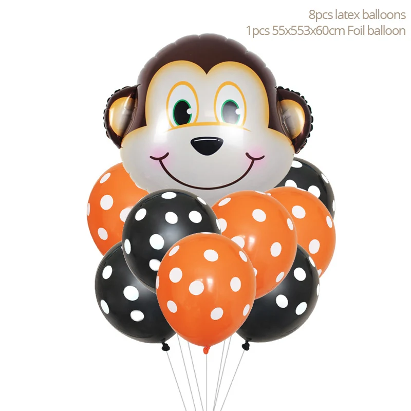 9pcs Balloons 1 Набор воздушные шары из фольги в виде головы животного тигра обезьяны льва гелиевые шары стенд День Рождения Вечеринка ферма тема латексный Декор поставки детские игрушки - Цвет: 9pcs Balloons