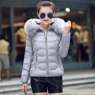 style 2 Зимняя женская куртка с капюшоном, модное тонкое короткое хлопковое Стеганое пальто с меховым воротником, парка для женщин, повседневное плотное теплое пальто - Цвет: style 2
