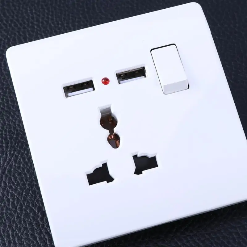Foxnovo Универсальный 2A Dual USB настенная розетка Выход 3-контактный Мощность Зарядное устройство порт для зарядки через выход лицевой панели Панель в красный горошек с выключателем для телефонов
