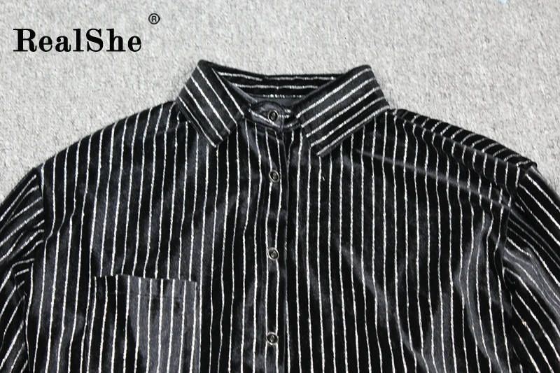 RealShe, новинка, женские блузки Mujer De Moda, Осень-зима, черная полосатая блузка, Женские топы и блузки с длинным рукавом, Рубашки, Топы