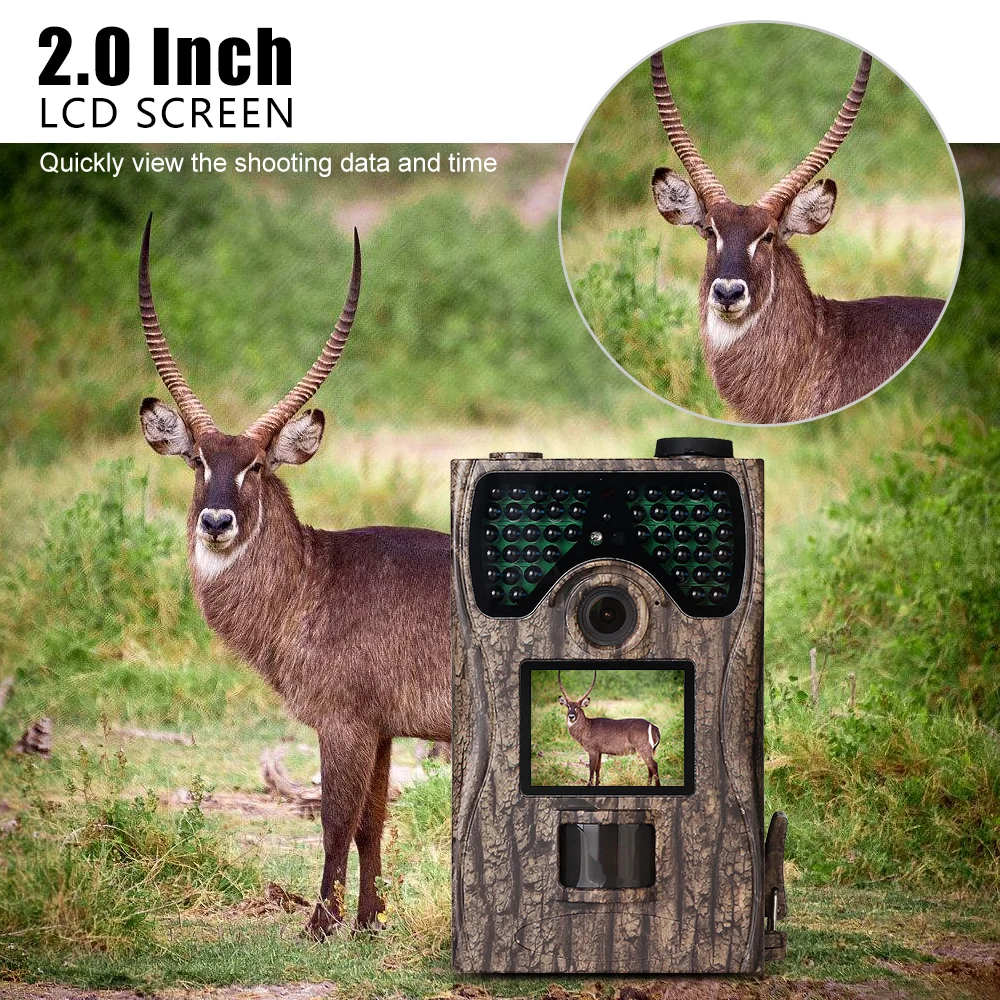 

12MP 1080P Trail Camera 2.0" LCD Wildlife Scouting Hunting Game Camera 48pcs IR LEDs Night Vision up to 65ft/20m IP55