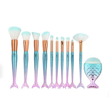 

10pcs Make Up Brushes Foundation Eyebrow Eyeliner Blush Brush Mermaids Makeup Brushes With Cosmetic Bag Pincel Maquiagem