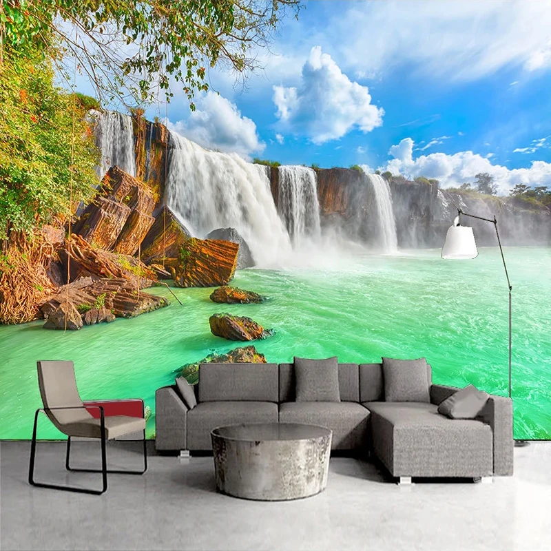 Пользовательские 3D фото обои с изображением синего неба белые облака водопад пейзаж Фреска Гостиная Кабинет Спальня Фреска де Parede