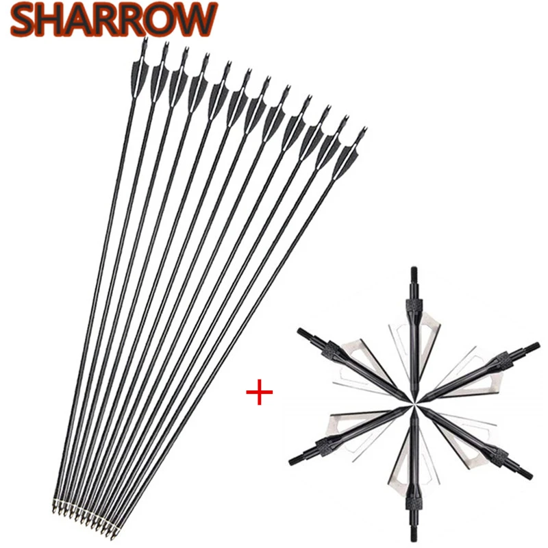 

12pcs Archery Fiberglass Arrows 30" Spine 500 Hunting Target Practice Arrows Replacement Arrowhead Shooting Hunting Accessories