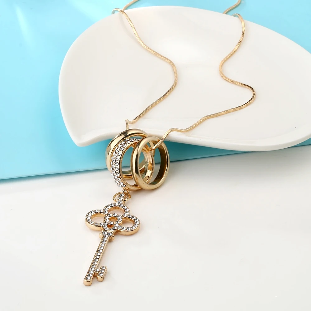 Meyfflin Collier Femme колье для ключей Модное Длинное Ожерелье s& Кулоны для женщин серебряная цепочка бижутерия ошейник украшение