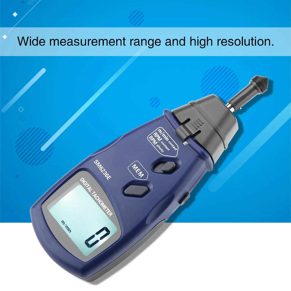 US $33.22 SM6236E Digital LCD Tach Rotation Meter Tester Contact Tachometer 5 Digits 18 Mm Measuring Tools Photoelectric Tachometer