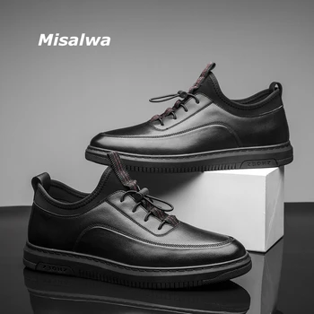 

Misalwa Split Leather Men's Sneakers Black Classic All Match Low Top Man Casual Shoes Leisure Korea British Man Footwear Loafers