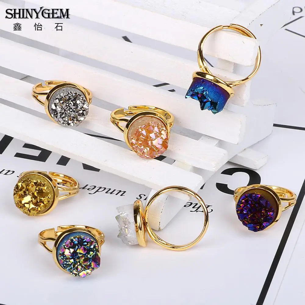 ShinyGem 12*12 мм Винтажное кольцо с натуральным кристаллом классическое золотое