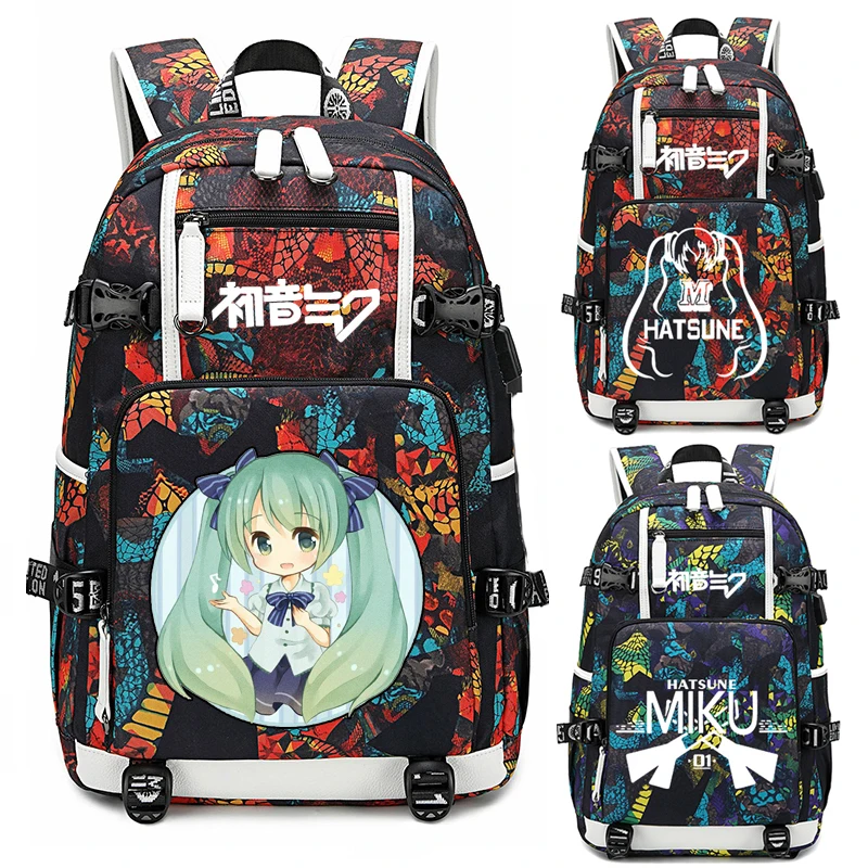Hatsune Miku Women Cute Back Pack Canvas School Bags Bookbag Large Travel Bagpack USB Charging Laptop Backpack Men Backpack