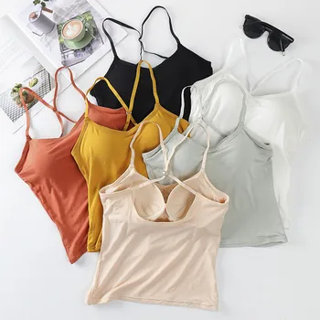 

New Fashion Hot Sexy Women Padded Spaghetti Strap Tops Camisole Bulit in Bra Push Up Vest Tank Cami Sleeveless V Neck Plus Size