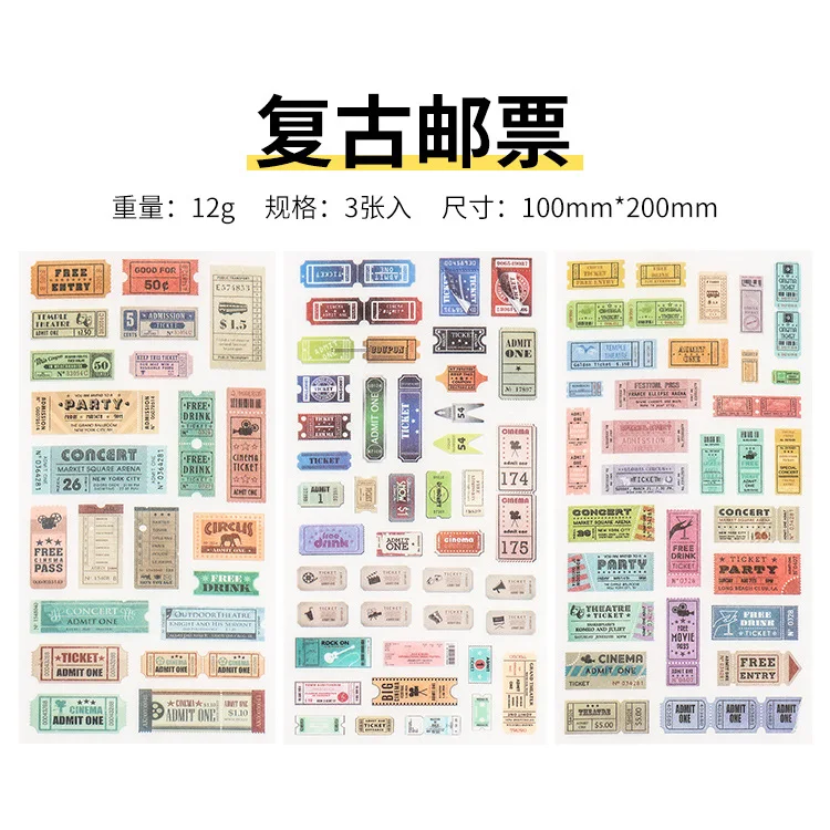 3 Sheets/pack Vintage Stickers Journey Food Flowers Decorative Washi Stickers Scrapbooking Label Diary Stationery Album Stickers