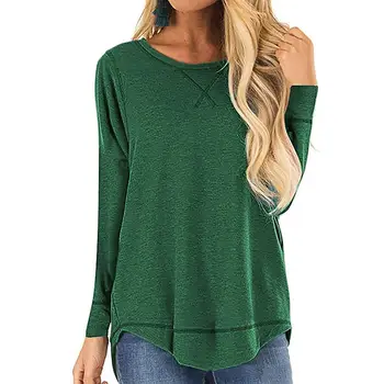 

Autumn Popular Fashion Stiching t shirt Long-sleeved tshirt Female Loose Irregular Neck Women Shirt