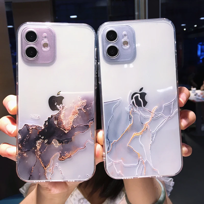 Watercolor Painting Phone Case For iPhone 13 Pro Max 12 Mini 11 X XR XS 7 8 Plus 6S Colorful Marble Clear Soft Shockproof Cover