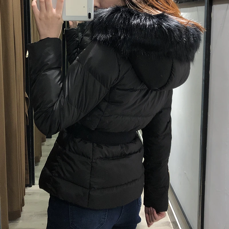 Дизайн, женская зимняя однотонная парка с поясом, пальто для женщин, толстая меховая верхняя одежда с капюшоном, женская зимняя куртка