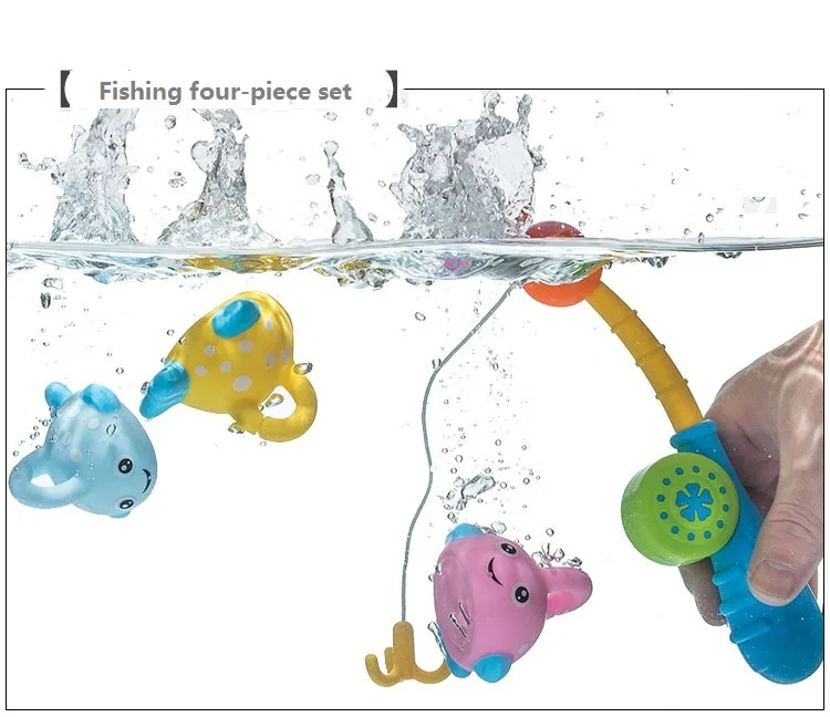 4pcs Set Bath Toys for Toddlers Colorful Floating Fishing Games with Fishes Fish Rod Baby Bathing 5