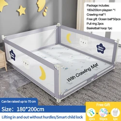 Parc pour bébé 180x200cm avec tapis barrière de lit de sécurité à double usage barrière de garde corps pour tout petits pour enfants de 0 à 48 mois 