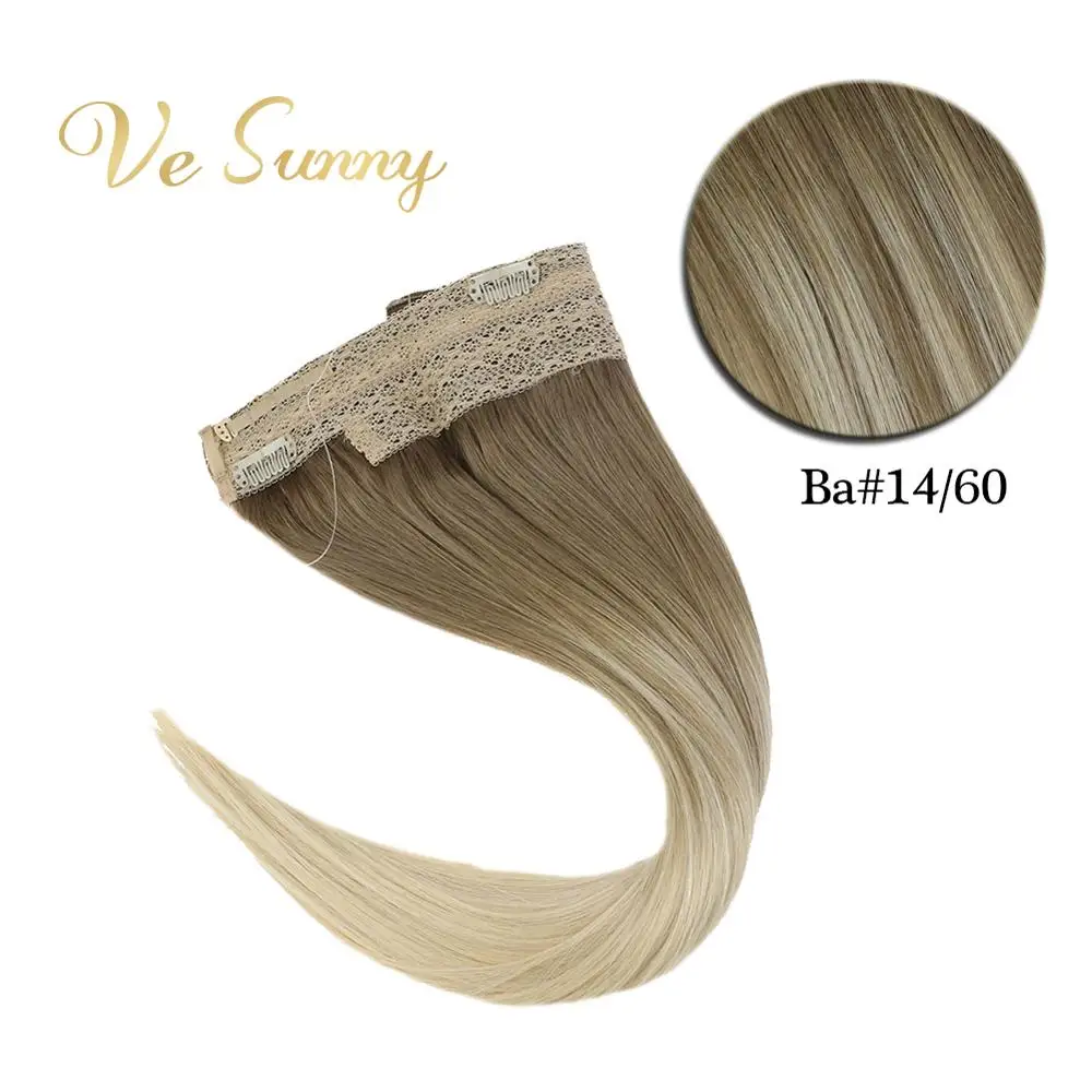 

VeSunny Invisible Halo Hair Extensions Machine Remy Hair 100% Real Human Hair Fishing Wire with 2 Clips #Ba14/60