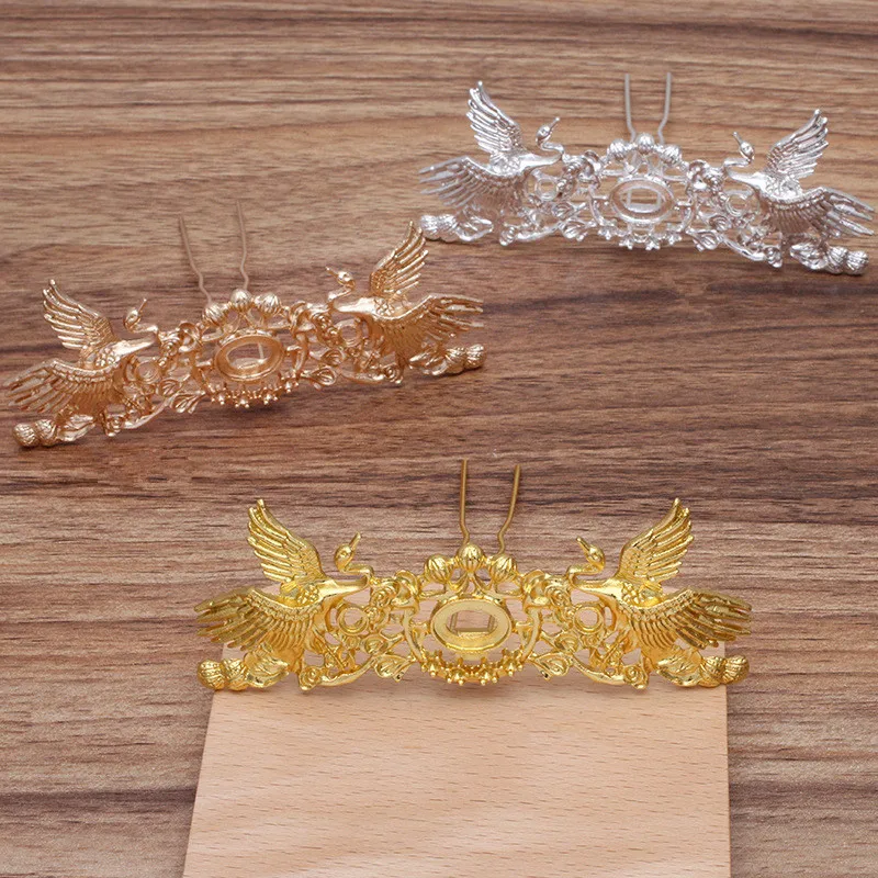2 PCS 41*108m Metal Alloy White Crane Hair Sticks Base 9*70mm Fork Setting DIY Headwear Accessory For Jewelry Making | Украшения и