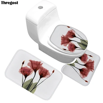 

Floral Printed Water Absorption Rug Bathroom Mat Toilet Carpet WC Carpet Non Slip Bath Rug Toilet Mat 3pcs Set Shower Floor Mats