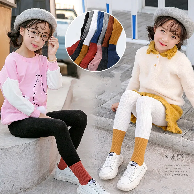 

2019 High-elastic Patchwork Pattern Children Leggings For Age 3-10 Years Girls Candy Colors Trousers Pure Cotton Kids Leggings