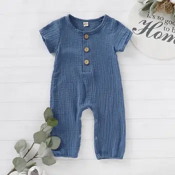 

Explosion models summer and autumn comfortable boys and girls baby solid color round neck short-sleeve button baby onesies