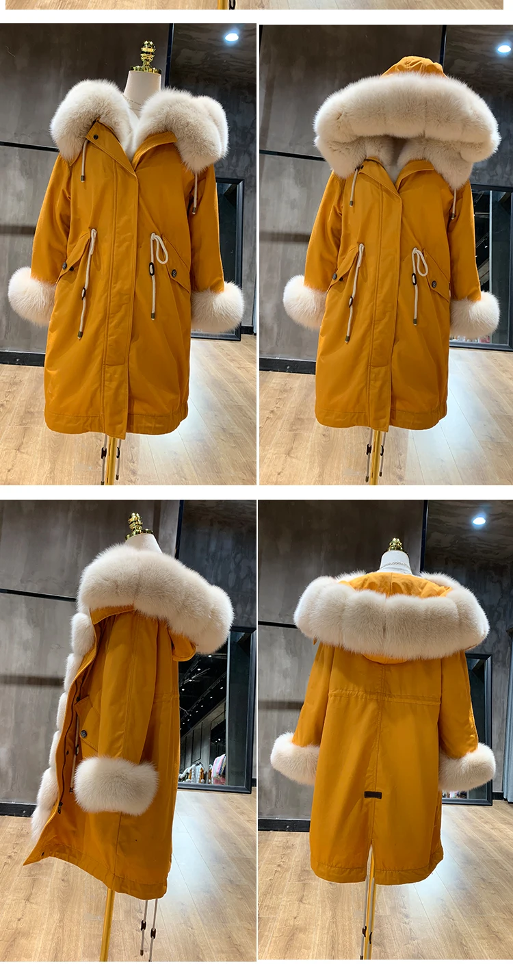 women Parka Winter Coats fox Fur Jacket Hooded Coat rabbit lining 2019new