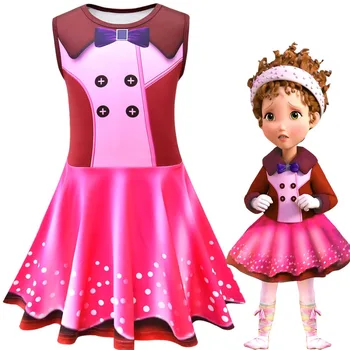 

NEW cartoon fancy nancy cosplay Pink wave point vest sleeveless dress costume Halloween Christmas carnival Girls party dress