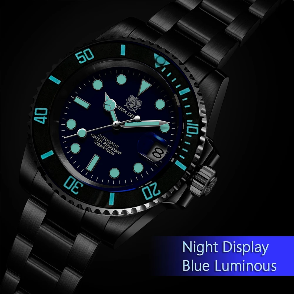 Luminous Men Automatic Mechanical Watch Waterproof Sapphire Glass Mens 316L Steel NH35 Movement Wristwatch Clock seagull deep ocean men s mechanical watch 200m waterproof 40 5mm 316l precision steel luxury automatic clock new 1064 reloj