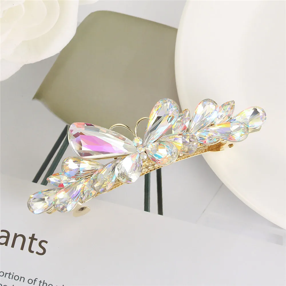 D193 crystal Top Grade Shining Full Crystal Rhinestone Hair Clip barrette For Women Hair Clips Ponytail Hair Claws Hair Accessories - Окраска металла: D193 crystal