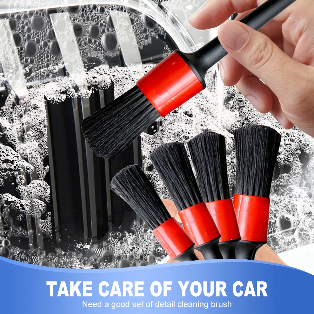 ✓5Pcs Car Detailing Brush Set, Auto Detail Brushes Kit For Wheel Cleaning  Sets