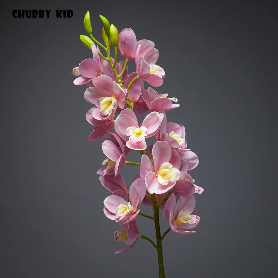 3D настоящий сенсорный Искусственный Faber Cymbidium большой Ручной войлок орхидеи Цветы Свадебные Декоративные орхидеи 6 шт