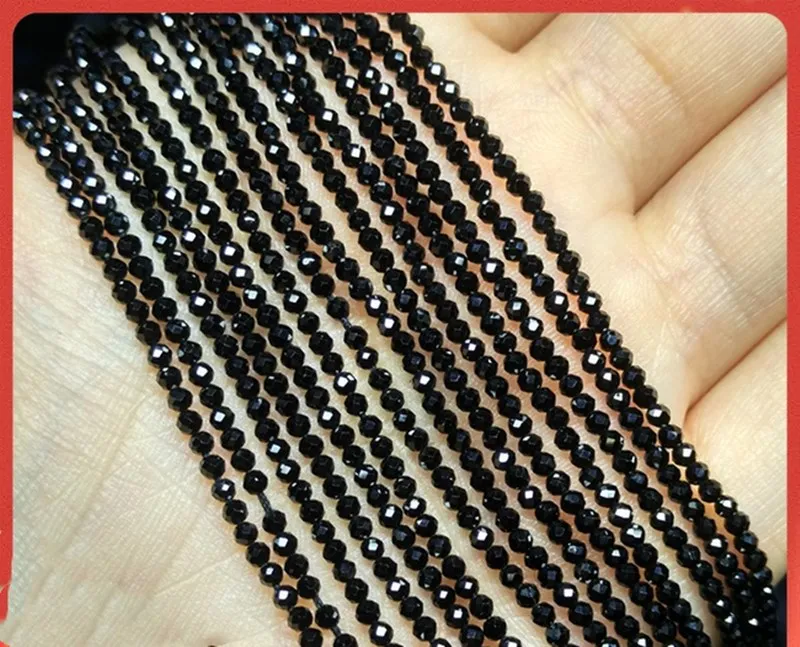 loose beads black Spinel Round faceted 2mm for DIY jewelry making 36cm FPPJ nature loose spinel beads,loose beads,loose gemstone beads