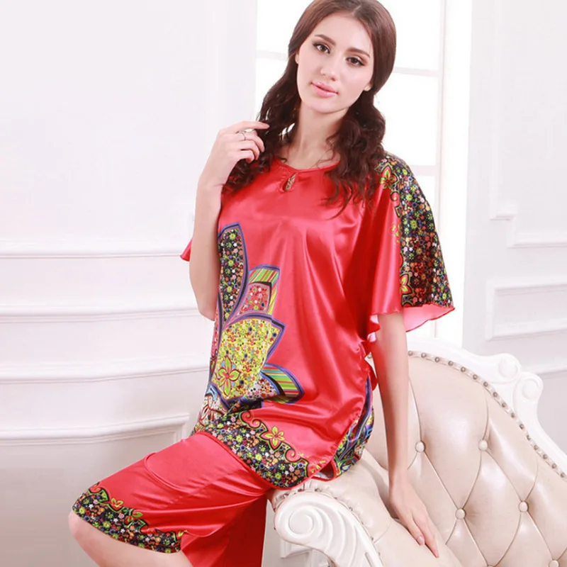 

Hot Selling Silk Pajamas Suit Fat Mm Loose-Fit Plus-sized Tracksuit 7761