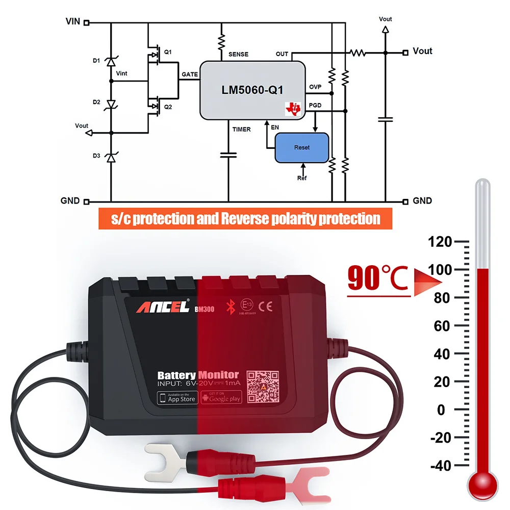 ANCEL BM300 анализатор батареи тест er Bluetooth 12 В автомобиль электрическая цепь тест на проворот коленвала напряжение тест Android IOS диагностический инструмент