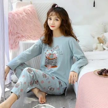 

Autumn Winter Women Pyjama Sets Girls Autumn Cute Cartoon Printing Long Sleeve Top+Pants Pyjamas for Home Wear Female Sleepwear